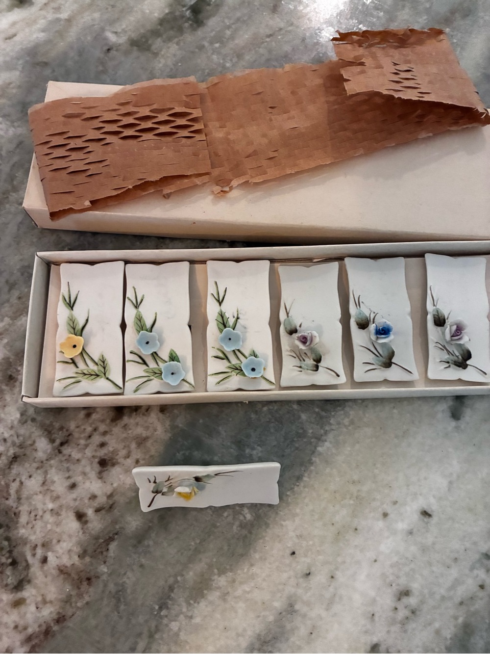 Vintage Porcelain Floral Placecard Holders - Set of 7, Japan
